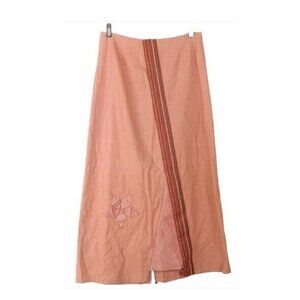 Solola Sz 38 Dark Peach Multi Applique Embroidered Linen Blend Boho Skirt